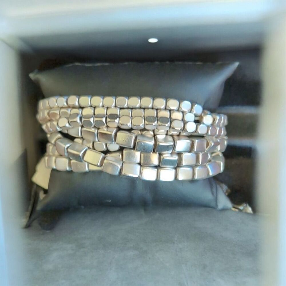 Silver Beaded Bracelet Set 7 Strand Stackable Everyday Jewelry